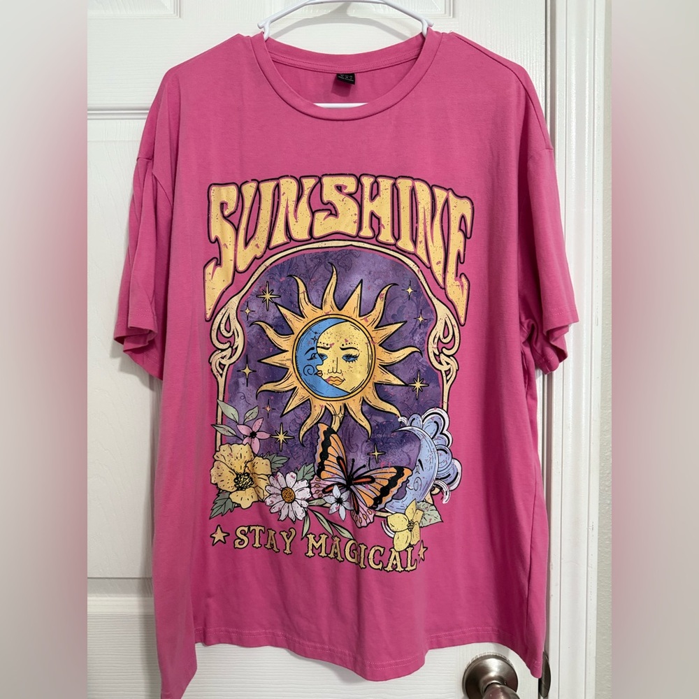 Pink Graphic Tee with Sunshine Design
